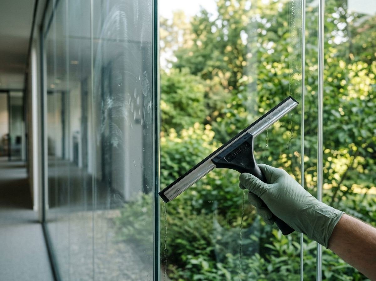 An office glass partition wiped streak-free in a Marietta workspace